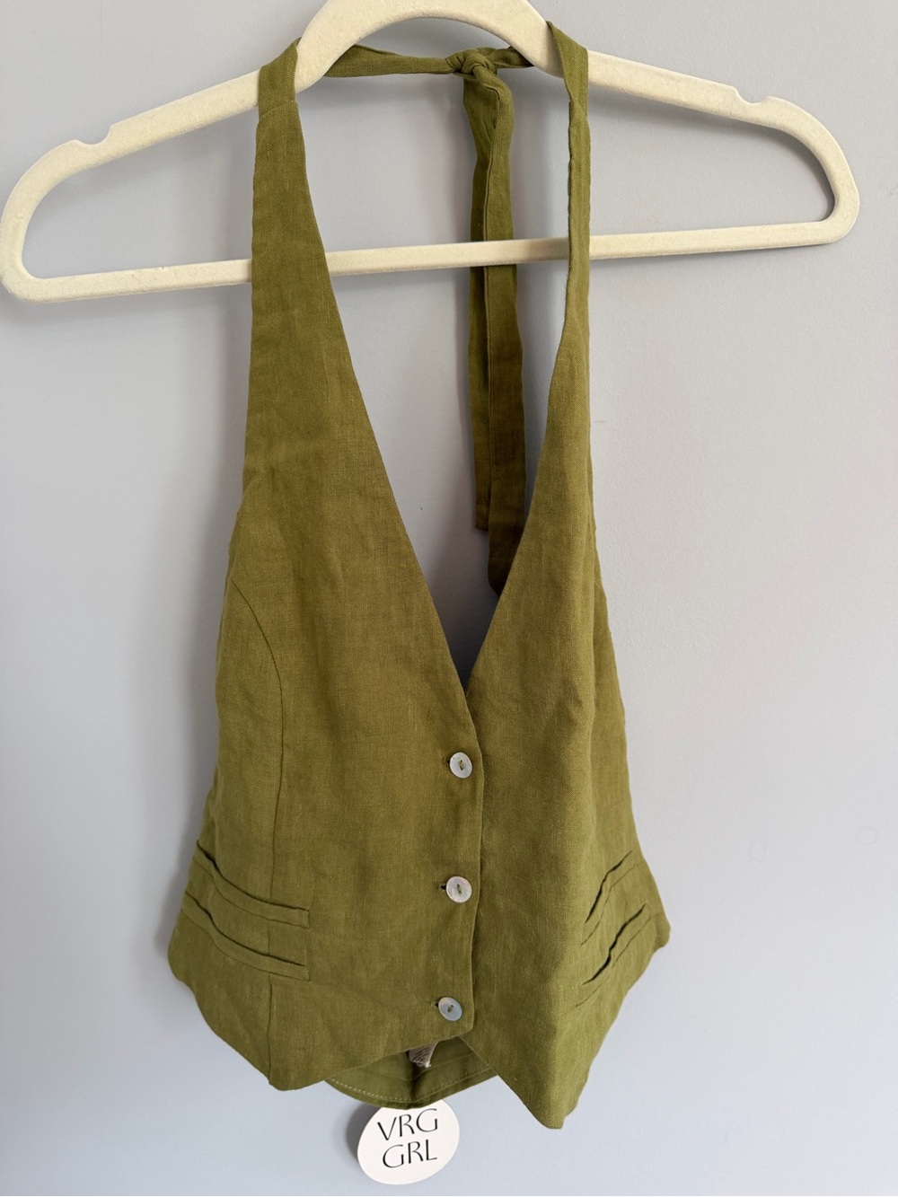 VRG GRL Los Cabo’s Olive Green Halter Vest NWT
